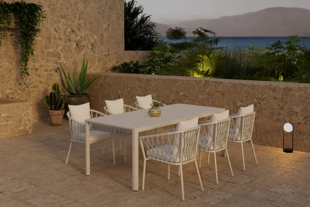 Giardini & Linos Rektangulära Matbord 200 x 90 Beige + Matstolar White