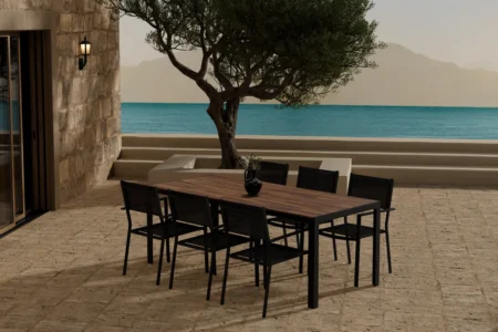Copacabana & Bois Matstolar Black + Rektangulära Matbord 205 x 90 Nature