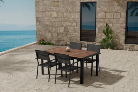 Copacabana & Break Matstolar Black + Rektangulära Matbord 150 x 90 Dark Grey