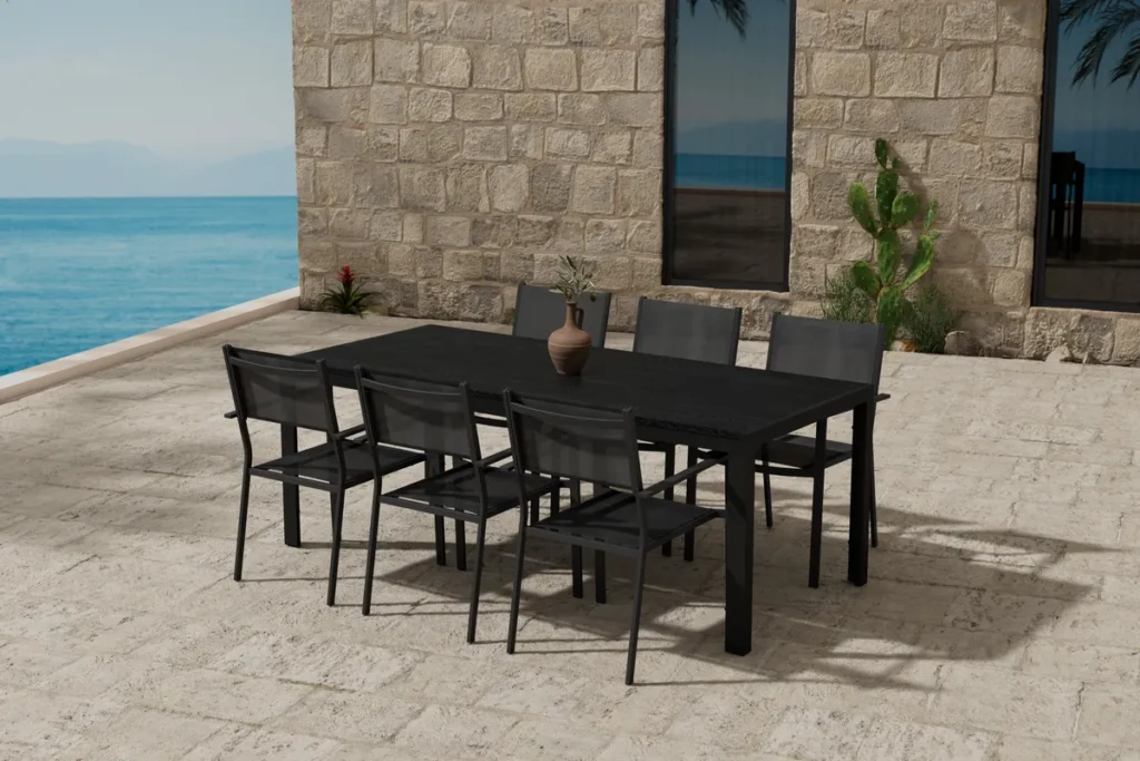 Copacabana & Mirko Matstolar Black + Rektangulära Matbord 205 x 90 Black