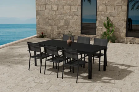 Copacabana & Mirko Matstolar Black + Rektangulära Matbord 205 x 90 Black