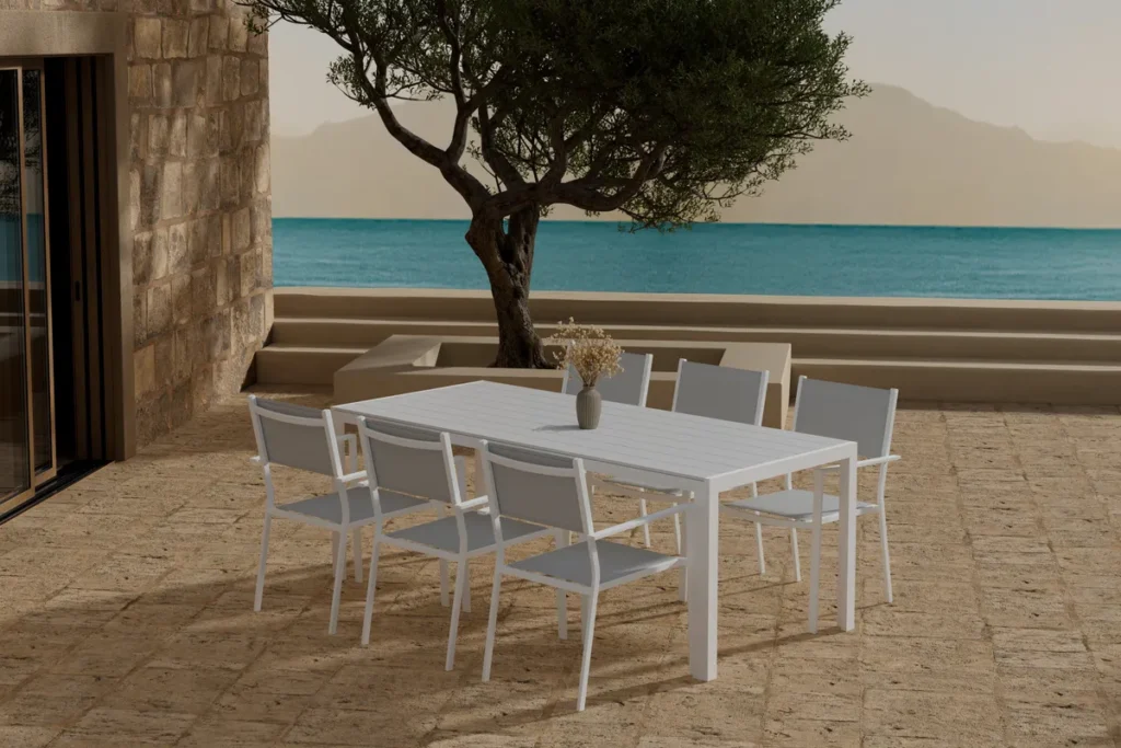 Copacabana & Break Matstolar Grå + Rektangulära Matbord 205 x 90 White