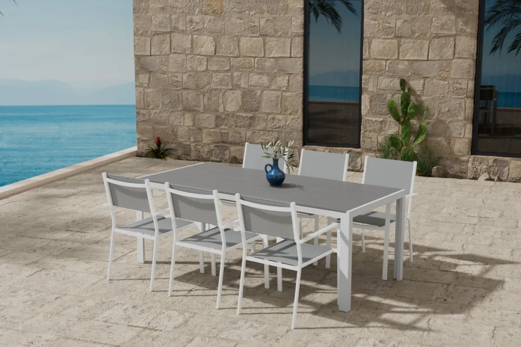 Break & Copacabana Rektangulära Matbord 205 x 90 Grå + Matstolar Grå