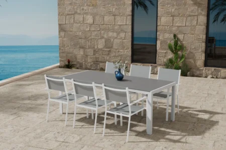 Break & Copacabana Rektangulära Matbord 205 x 90 Grå + Matstolar Grå