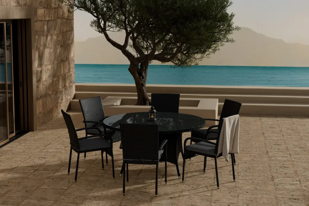 Volta & Anna Runda Matbord ⌀150 Black + Matstolar Black
