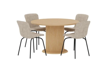 Linus & Reko Matstolar Beige + Runda Matbord Ø120 Nature