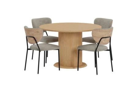 Reko & Butterfly Runda Matbord Ø120 Nature + Matstolar Beige