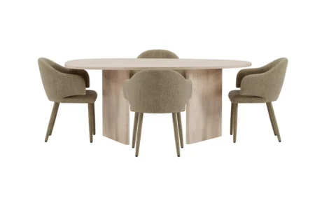 Evelin & Grönvik Matstolar Beige + Ovala Matbord 180 x 90 Nature