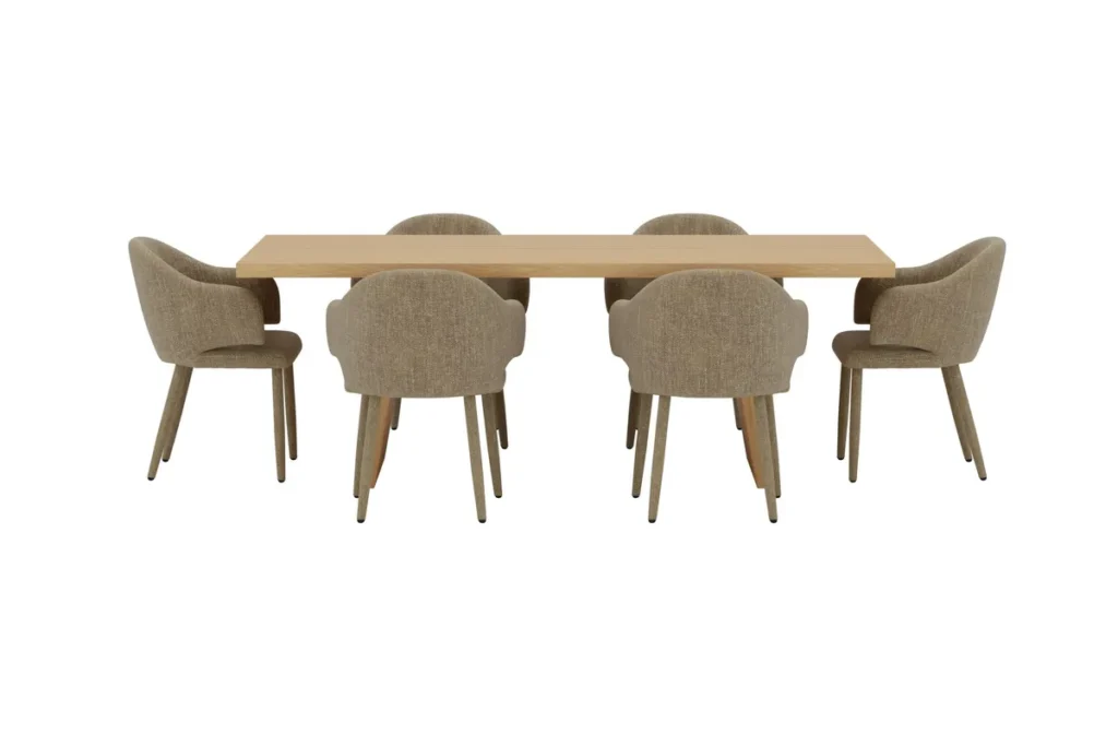 Evelin & Logga Matstolar Beige + Rektangulära Matbord 210 x 100 Nature