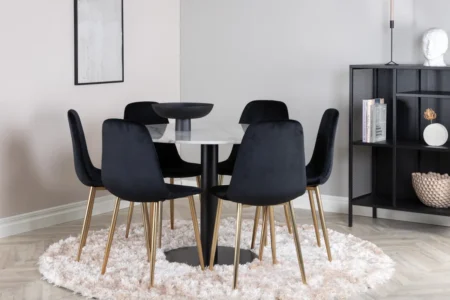 Estelle & Polar Matbord ⌀106 + Matstolar Svart