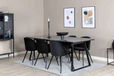 Velvet & Estelle Matstolar Svart + Matbord 90x200