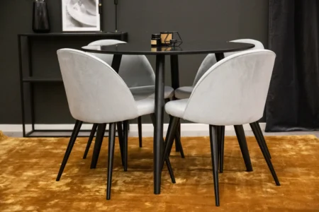 Plaza & Velvet Matbord ⌀100 ø100 + Matstolar Ljusgrå
