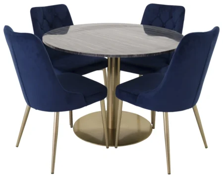 Estelle & Velvet Deluxe Matbord ⌀106 + Matstolar Blå