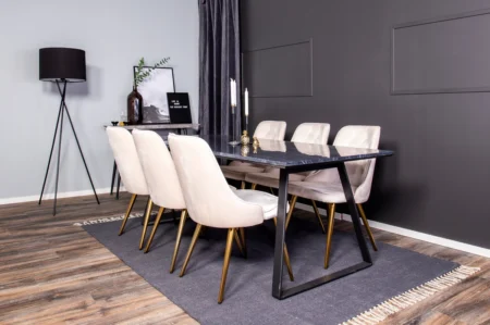 Estelle & Velvet Deluxe Matbord 90x200 + Matstolar Beige