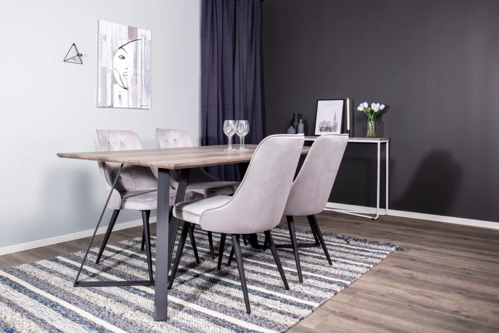 Marina & Velvet Deluxe Rektangulära Matbord 180 x 90 Nature + Matstolar Light Grey