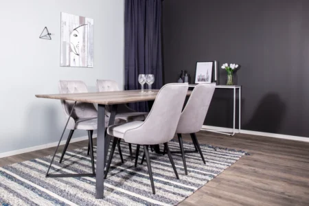 Marina & Velvet Deluxe Rektangulära Matbord 180 x 90 Nature + Matstolar Light Grey