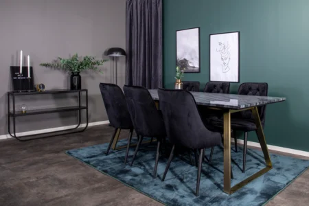 Estelle & Velvet Deluxe Matbord 90x200 + Matstolar Svart