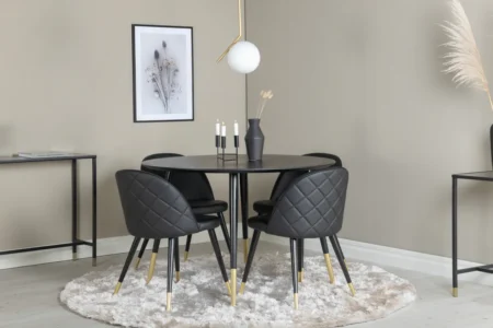 Dipp & Velvet Runda Matbord ⌀115 Black + Matstolar Black