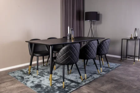 Dipp & Velvet Rektangulära Matbord 180 x 90 Black + Matstolar Black
