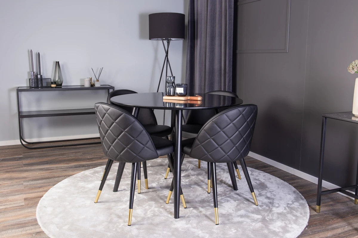 Plaza & Velvet Matbord ⌀100 ø100 + Matstolar Svart