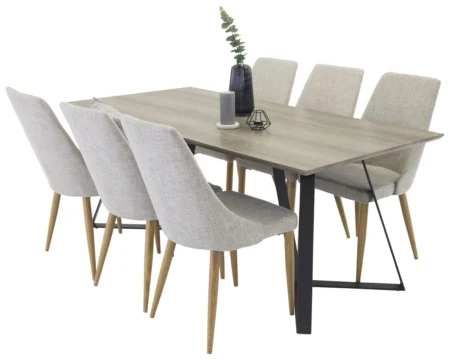 Leone & Marina Matstolar Ljusgrå + Rektangulära Matbord 180 x 90 Natur
