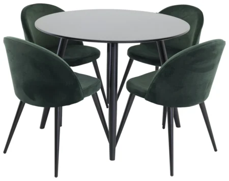 Plaza & Velvet Matbord ⌀100 ø100 + Matstolar Grön