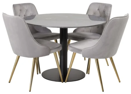 Estelle & Velvet Deluxe Runda Matbord ⌀106 Dark Grey + Matstolar Grå