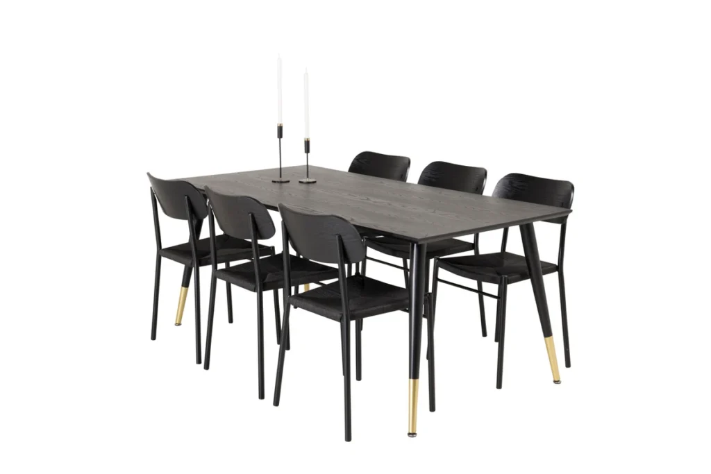 Dipp & Polly Matbord 90x180 + Matstolar Svart