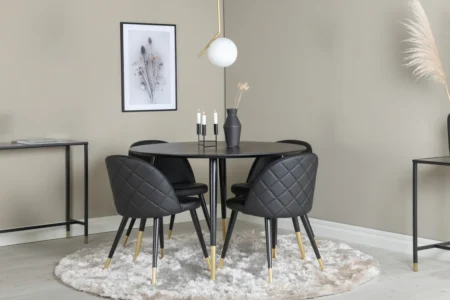 Dipp & Velvet Runda Matbord ⌀115 Black + Matstolar Black