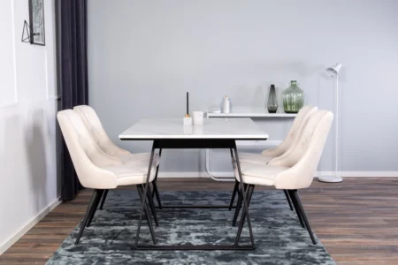 Estelle & Velvet Deluxe Matbord 90x140 + Matstolar Ljusgrå