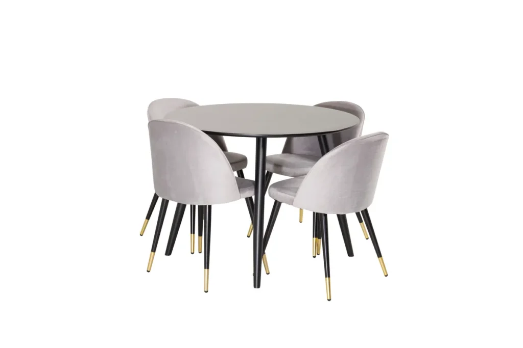 Velvet & Plaza Matstolar Grå + Runda Matbord ⌀100 Black