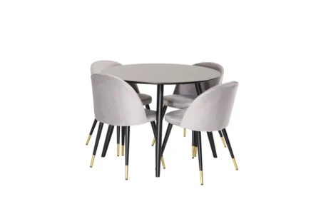 Velvet & Plaza Matstolar Grå + Runda Matbord ⌀100 Black