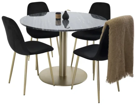 Estelle & Polar Matbord ⌀106 + Matstolar Svart