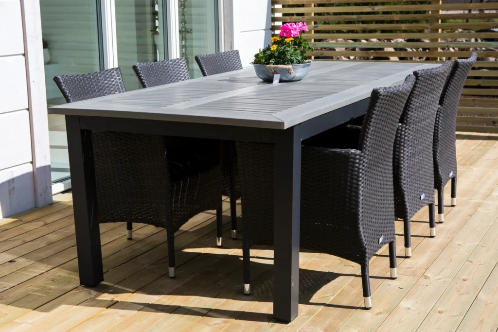 Venture Home Albany & Malin Matbord 224x100 + Matstolar Svart
