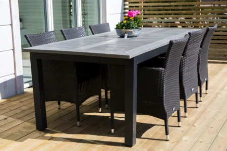 Venture Home Albany & Malin Matbord 224x100 + Matstolar Svart