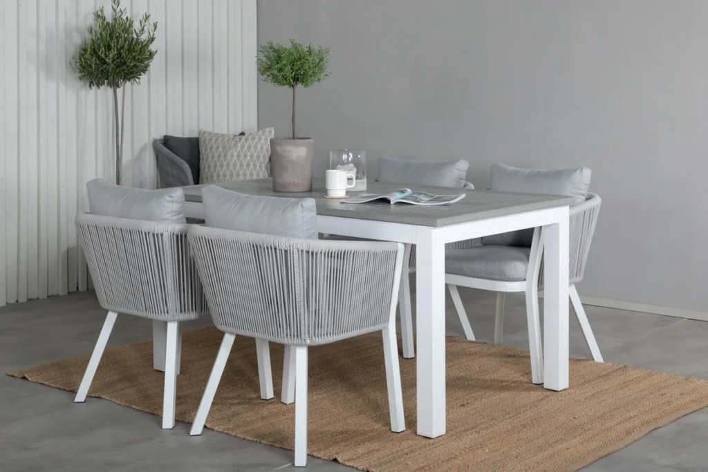 Virya & Albany Matstolar Grå + Rektangulära Matbord 74 x 152 x 90 Vit