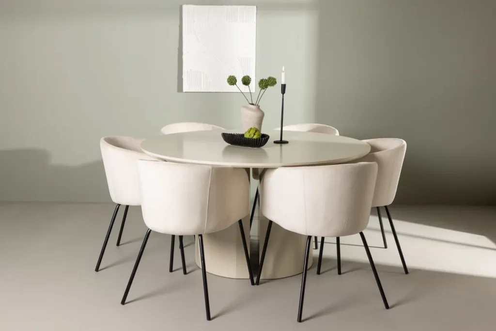Berit & Sandvik Matstolar Beige + Matbord ⌀140