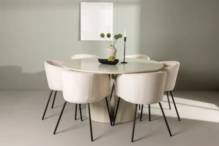 Berit & Sandvik Matstolar Beige + Matbord ⌀140