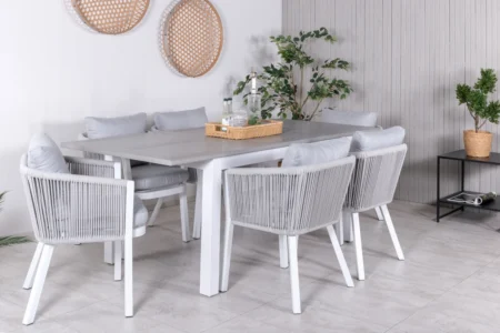 Virya & Albany Matstolar Grå + Rektangulära Matbord 74 x 152 x 90 Vit