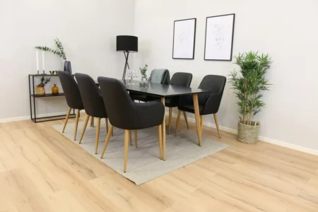 Comfort & Polar Matstolar Svart + Rektangulära Matbord 90×180 Natur